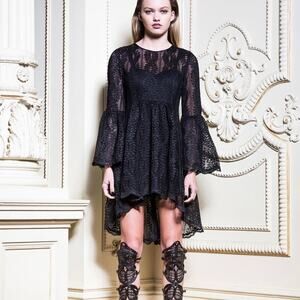 ASILIO Sailing Venice Bohemian Black Long Bell Sleeve Lace Mini Cocktail Dress 4